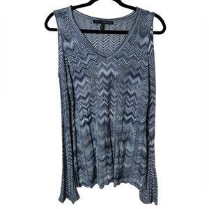 White House Black Market Small  Blue Chevron Tunic Cold Shoulder Top